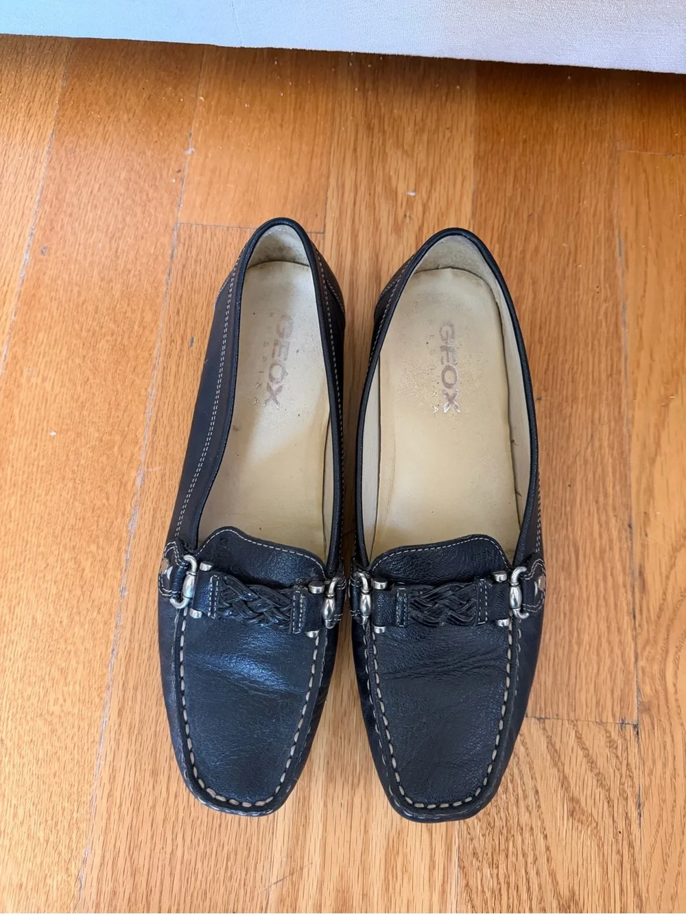 Geox Black Leather Slip-On Driving Loafers
